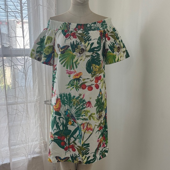 Tropical Floral Off-Shoulder Mini Dress - Picture 2 of 5